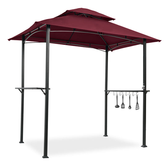 Outdoor Grill Gazebo 8 x 5 Ft;  Shelter Tent;  Double Tier Soft Top Canopy and Steel Frame with hook and Bar Counters